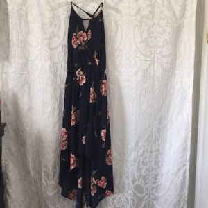 Blue and pink floral high low dress